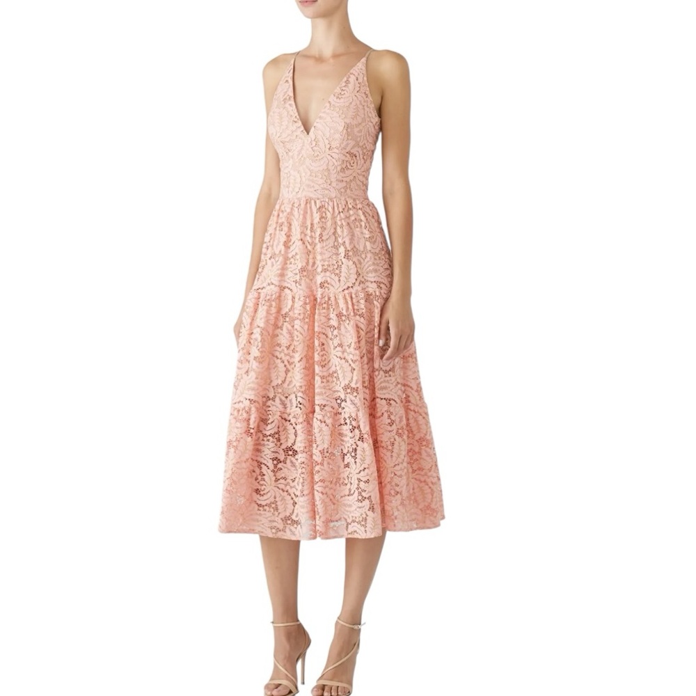 Elegant Lace Midi Dress in Pink